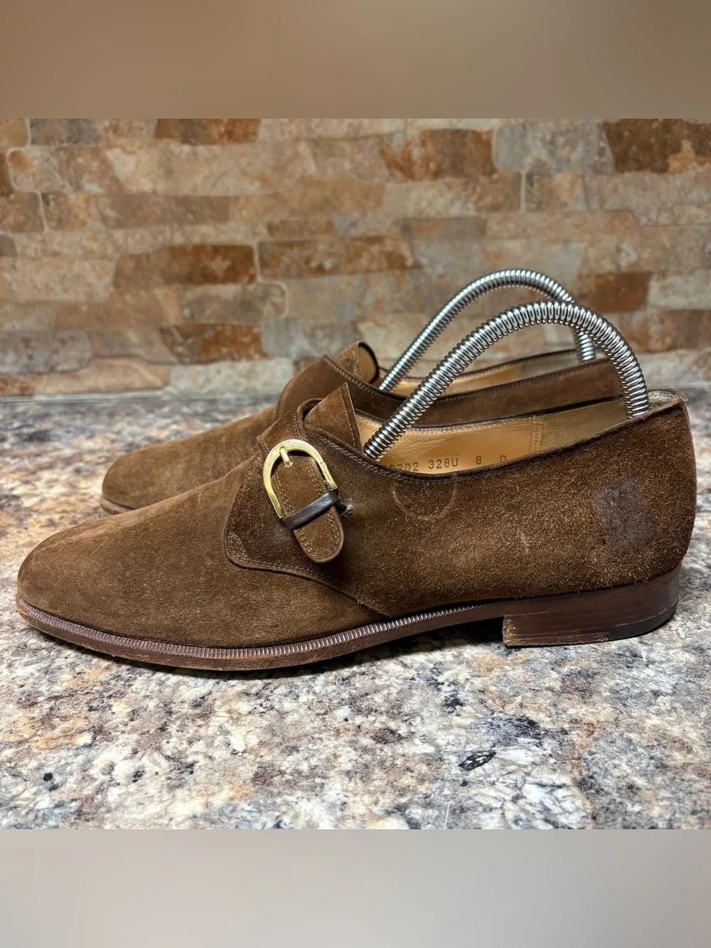 SALVATORE FERRAGAMO Brown Suede Monkstrap Buckle Dress Shoes Size 8